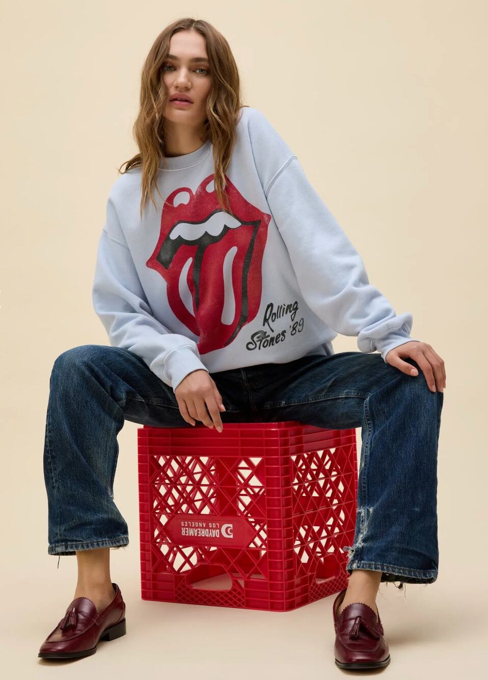 NWT Daydreamer Rolling Stones Big Tongue '89 Oversized Crew Sweatshirt | Size S